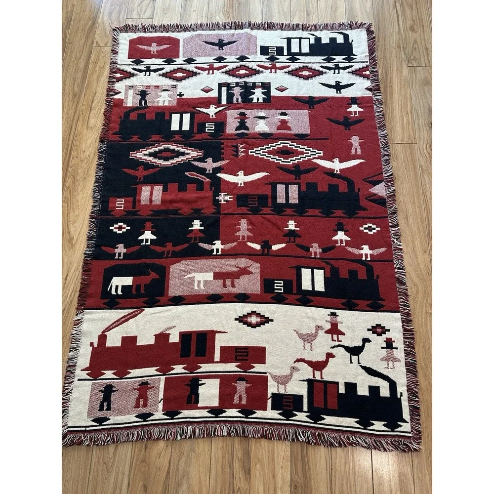 Vintage San Marcos Southwestern Navajo Locomotive Train‎ Tapestry Throw Blanket
